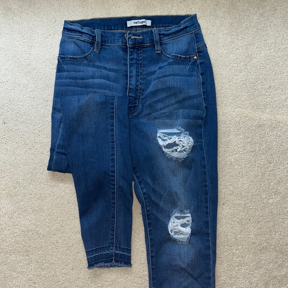 Blue high rise skinny jeans